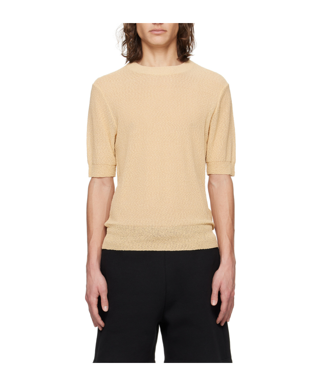Shop Ami Alexandre Mattiussi T-shirt With Round Neck And Middle Sleeves In Yellow