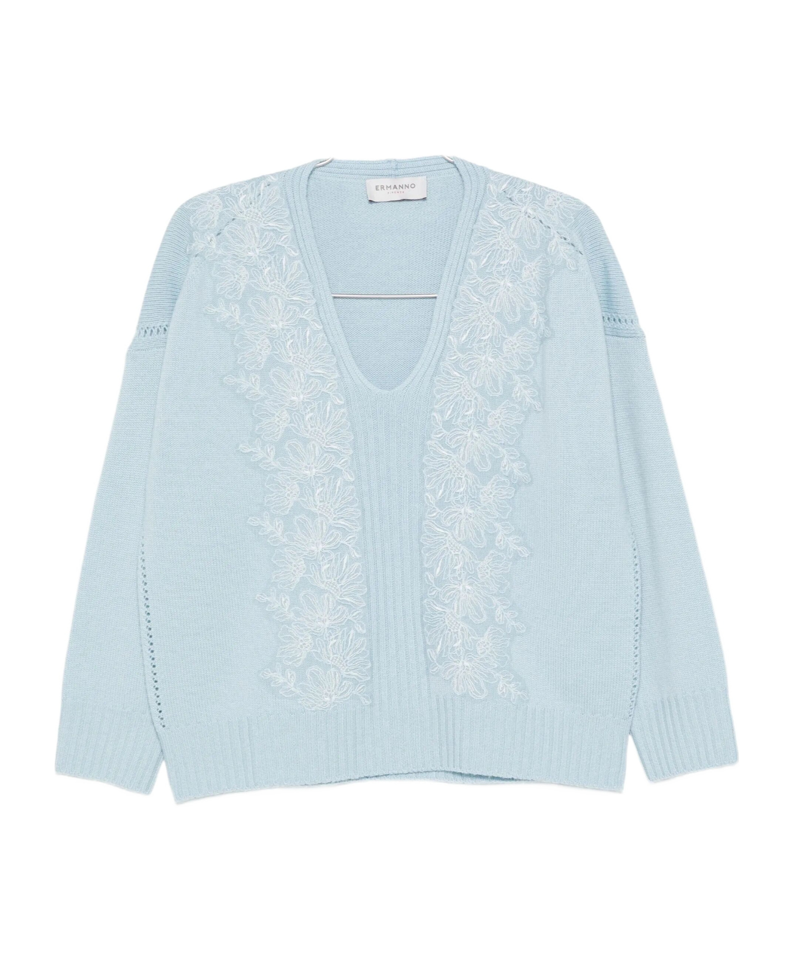Ermanno Firenze V-neck Long-sleeved Sweater In White