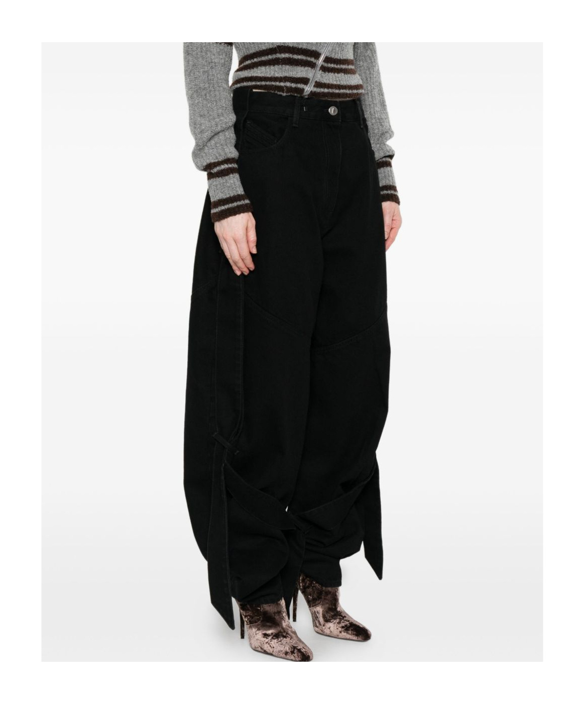 Attico Tie-detail Panelled Jeans In Black