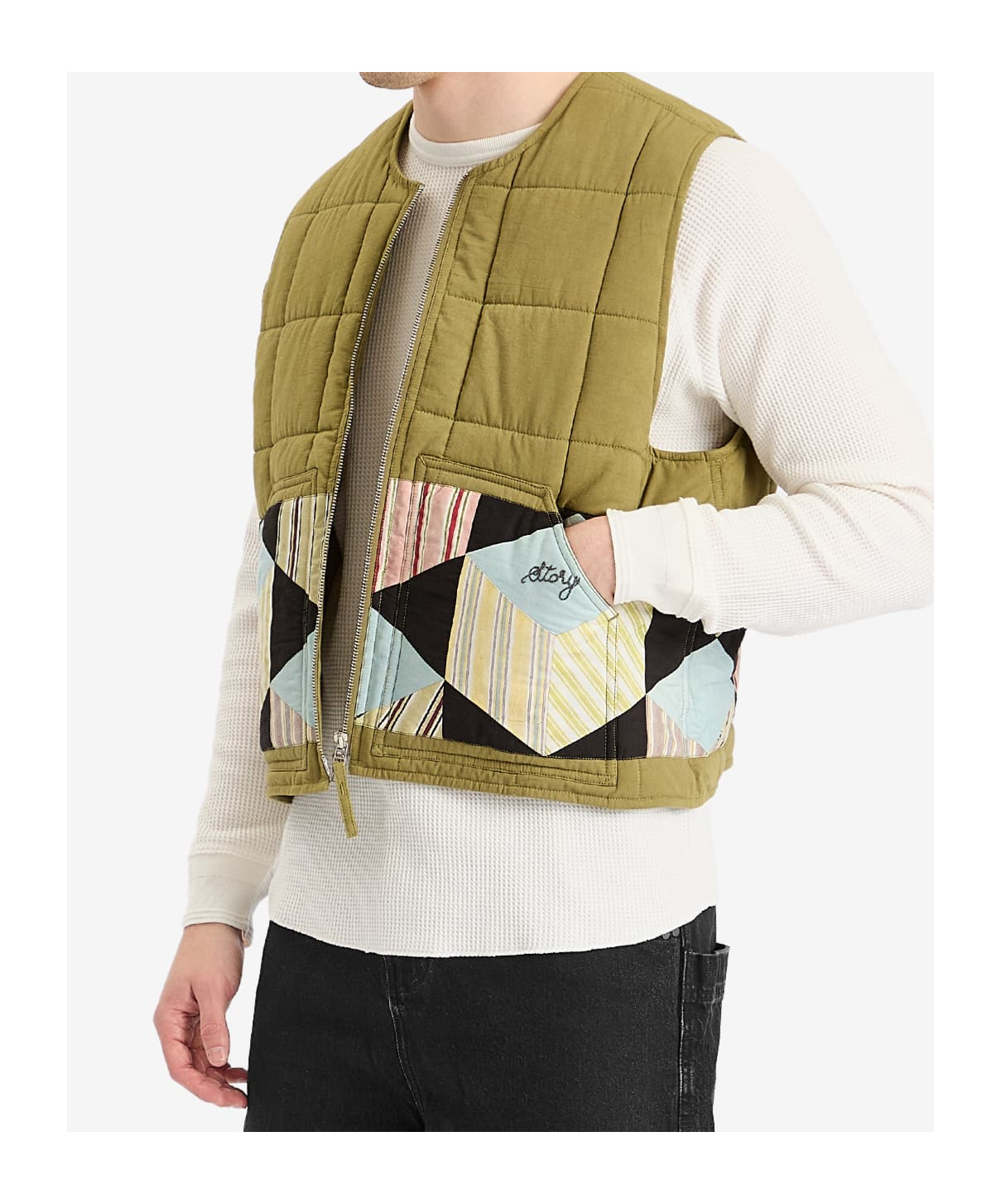 Story Mfg. Green Sleeveless Zip Vest In Green