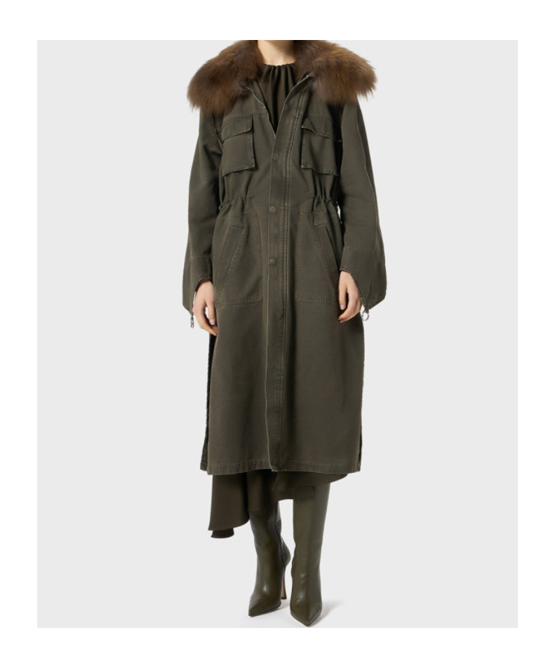 Blumarine Fur-collar Parka Coat In Green
