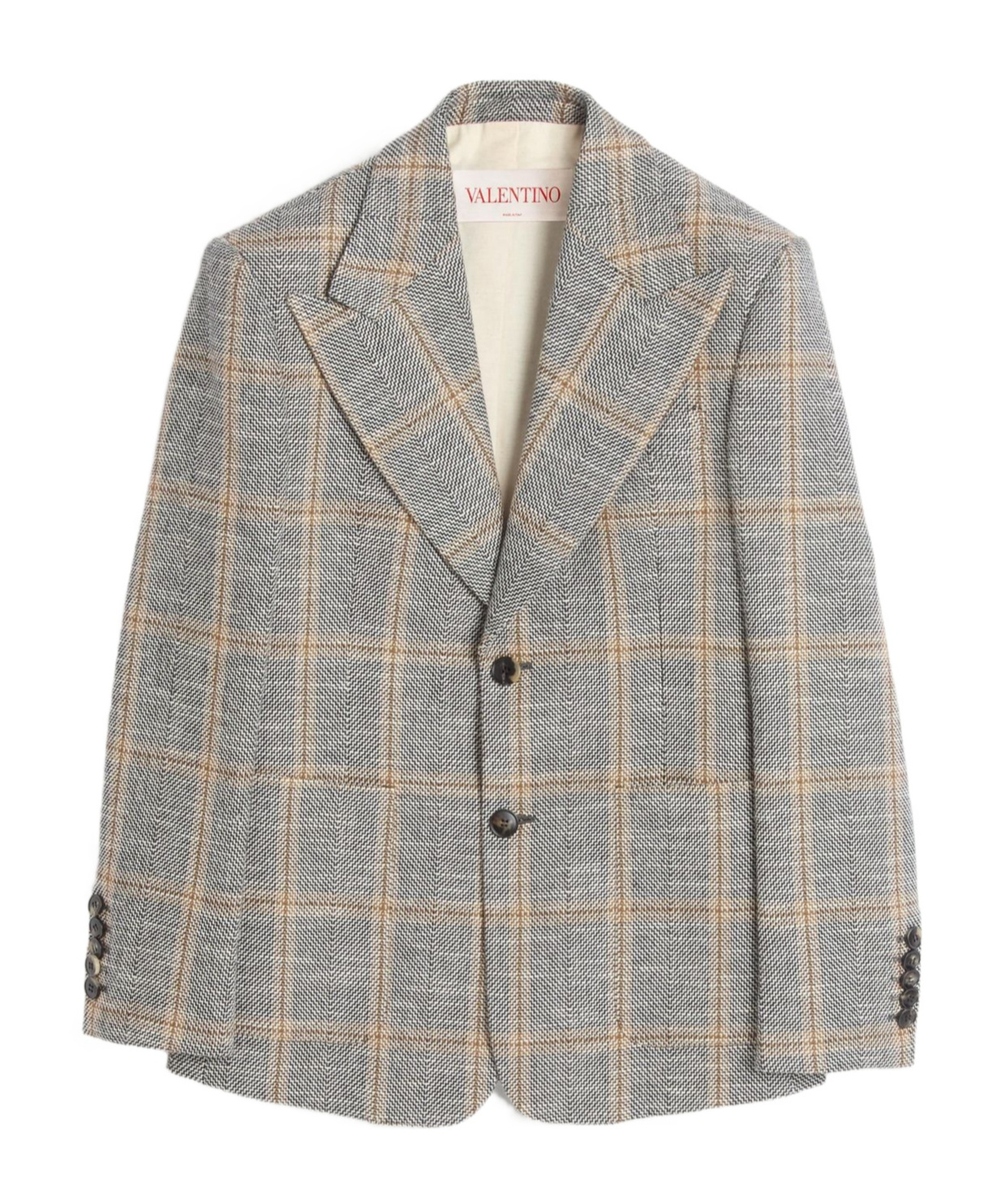 Valentino Single-breasted Wool Blend Jacket With Check Pattern In Grey