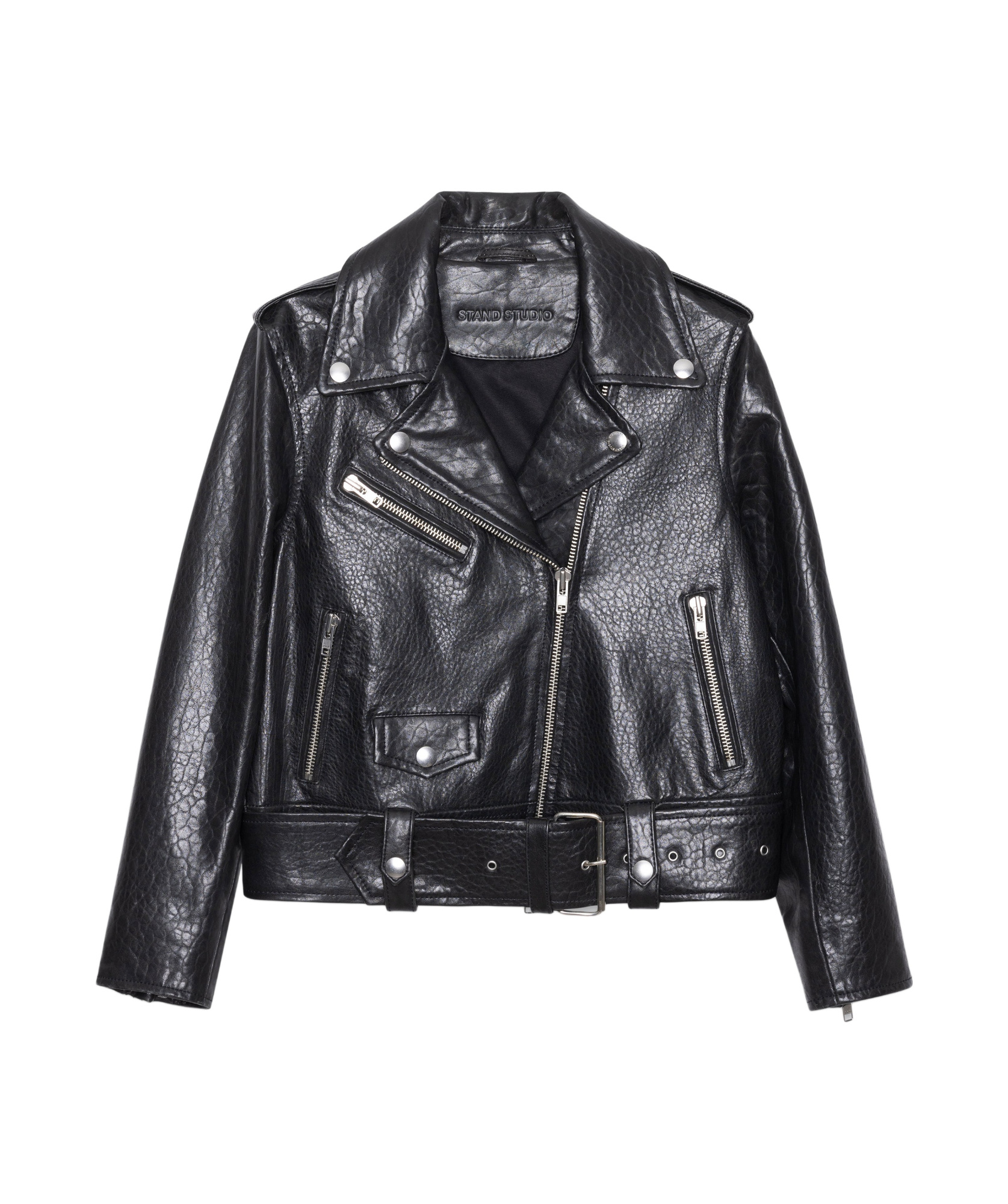 Stand Studio Zippered Long-sleeved Leather Jacket In Black