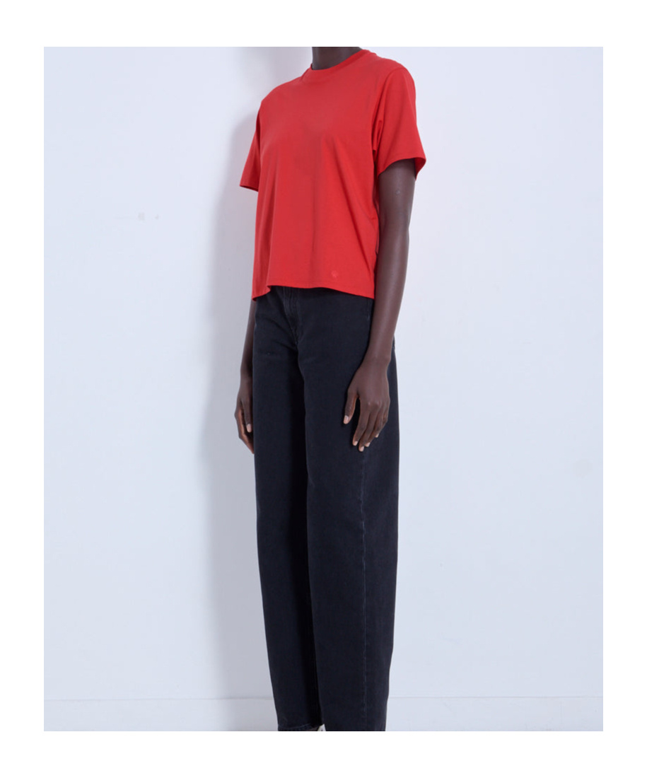 Loulou Studio Open-necked Black Shirt In Red