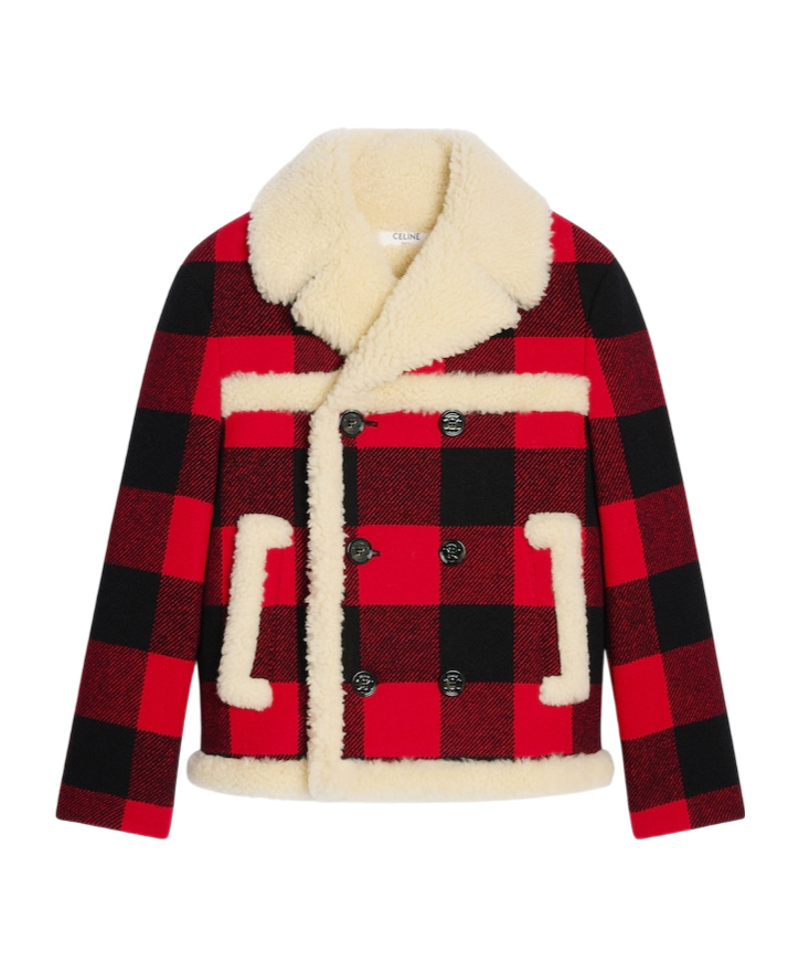 Celine Peacoat In Check Wool In Red