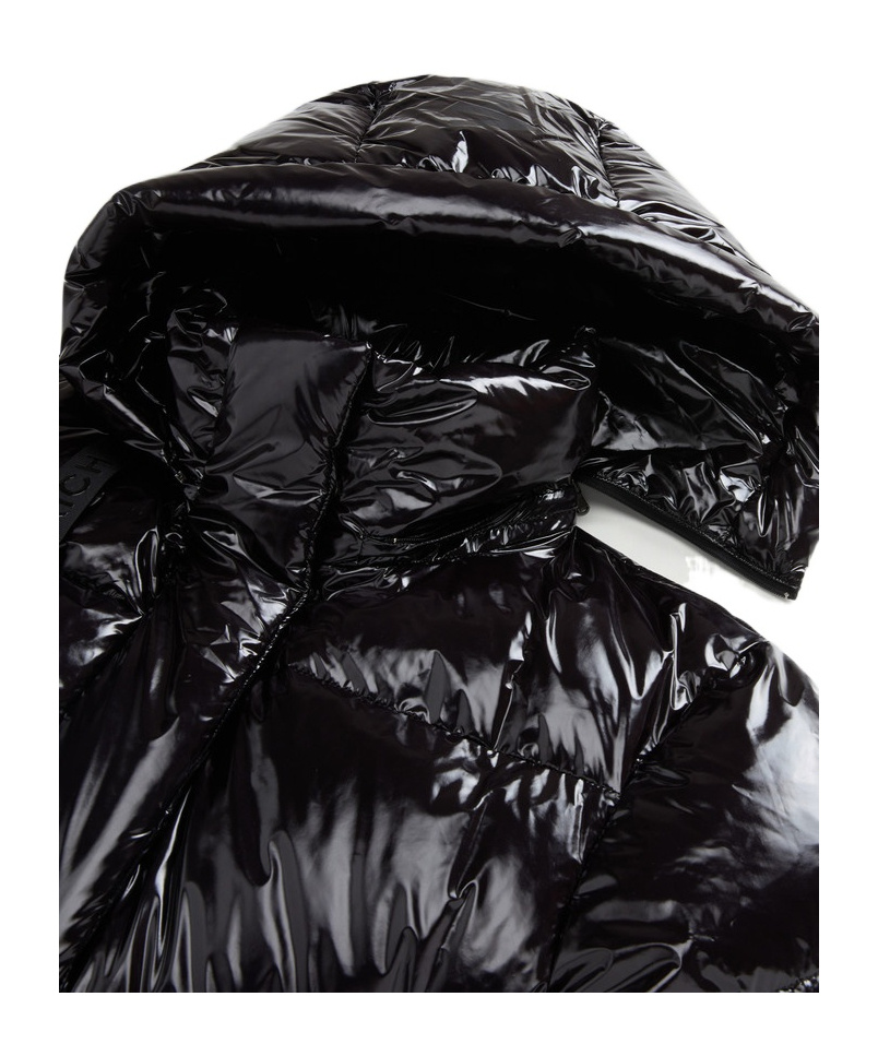 Woolrich Short Parka Glossy Hooded Front Pockets In Black