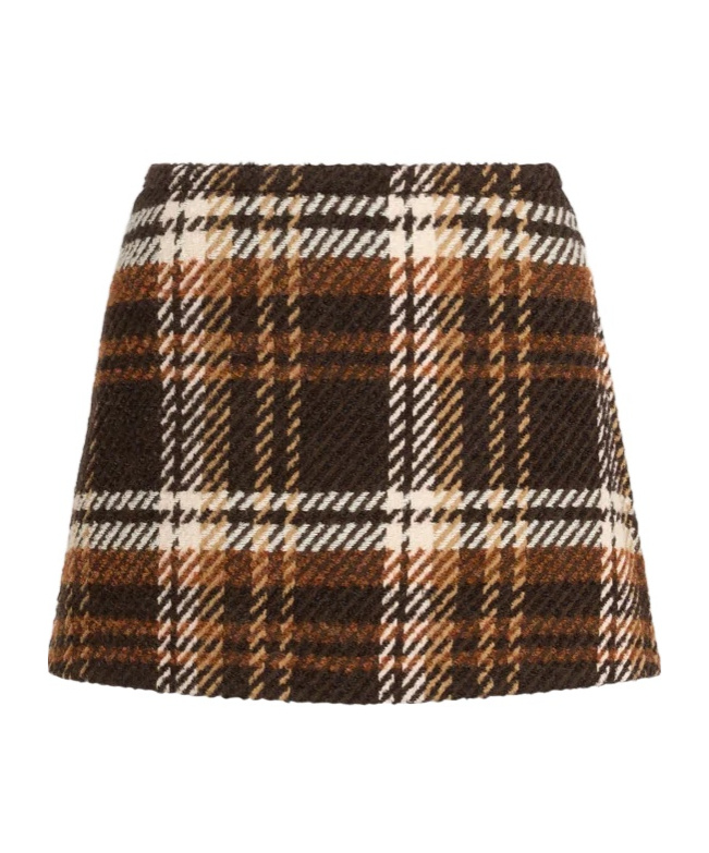 Patou Checked Wool-blend Mini Skirt In Brown
