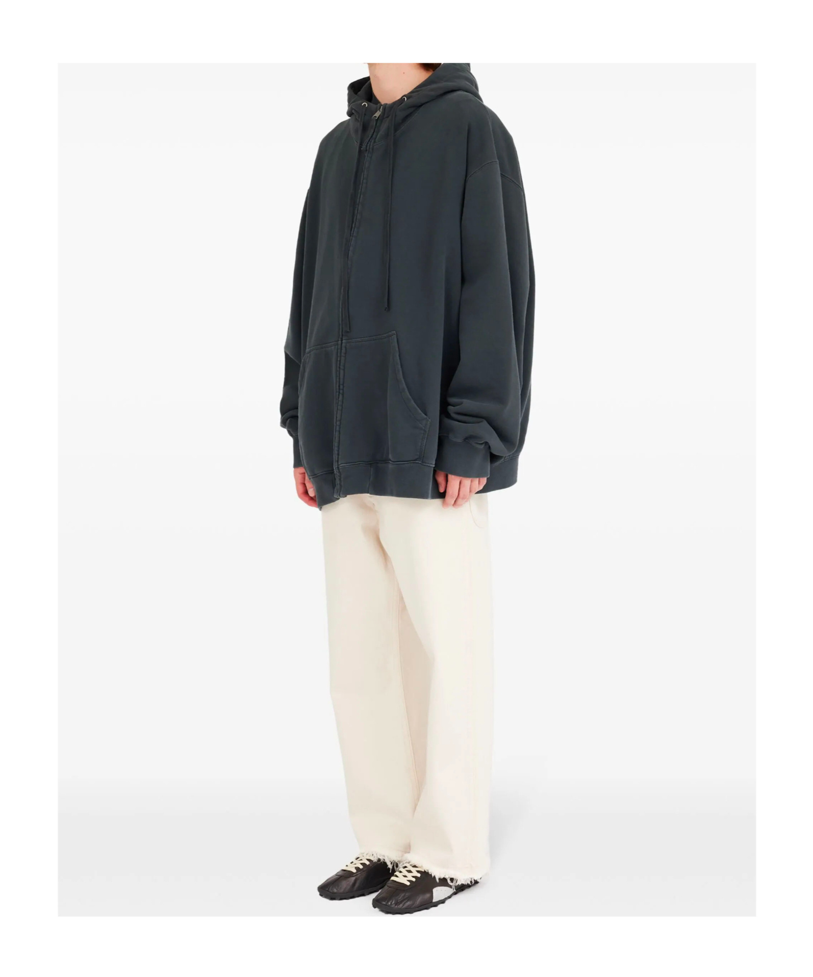 Maison Margiela Zipped Drawstring Hoodie In Black