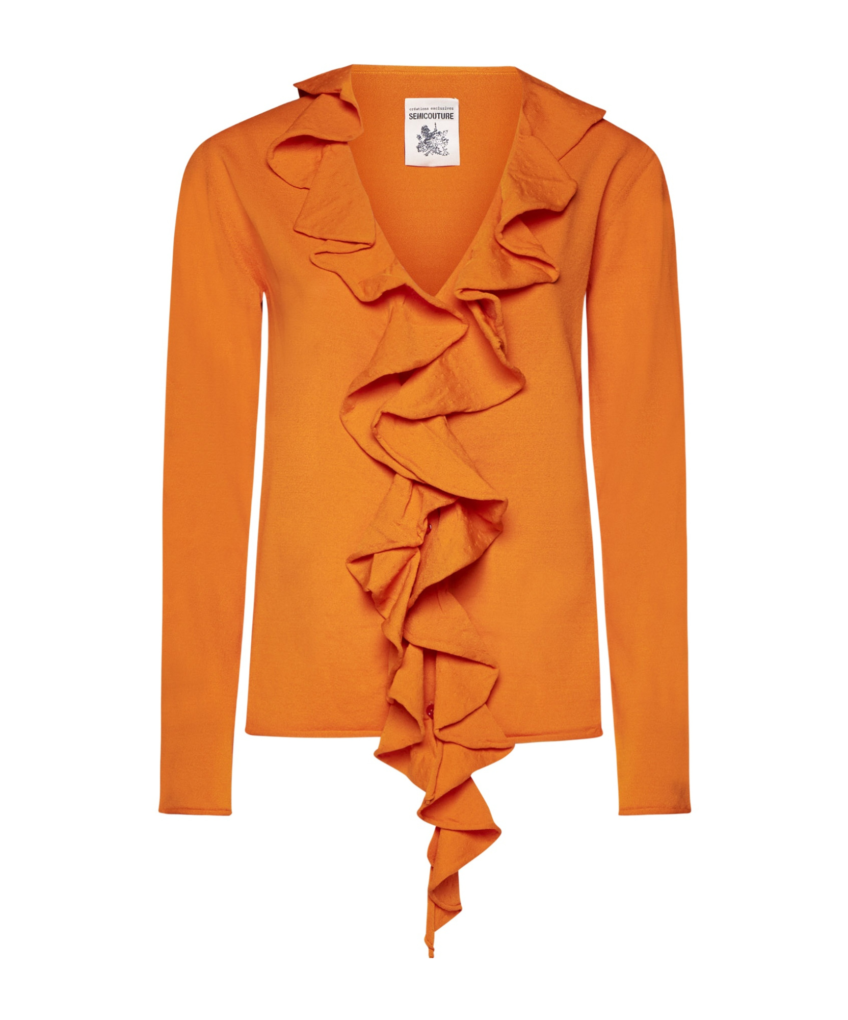 Shop Semicouture V-neck Ruffled Cardigan In Orange