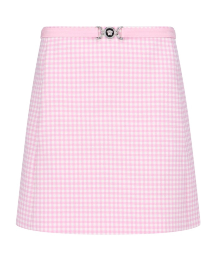 Versace Medusa Biggie Gingham-check Miniskirt In Pink