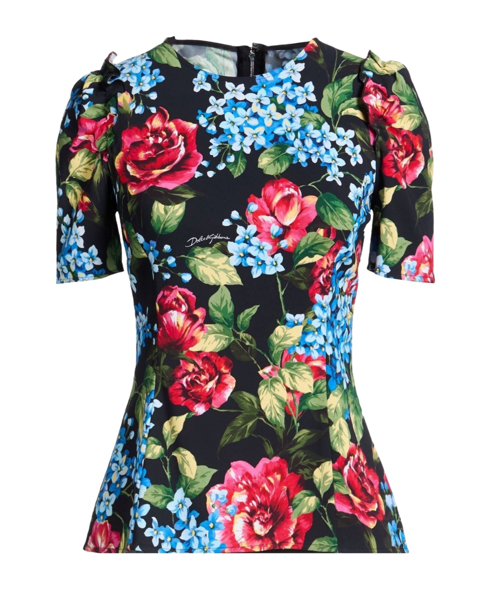 Dolce & Gabbana Floral Short-sleeve Top In Black