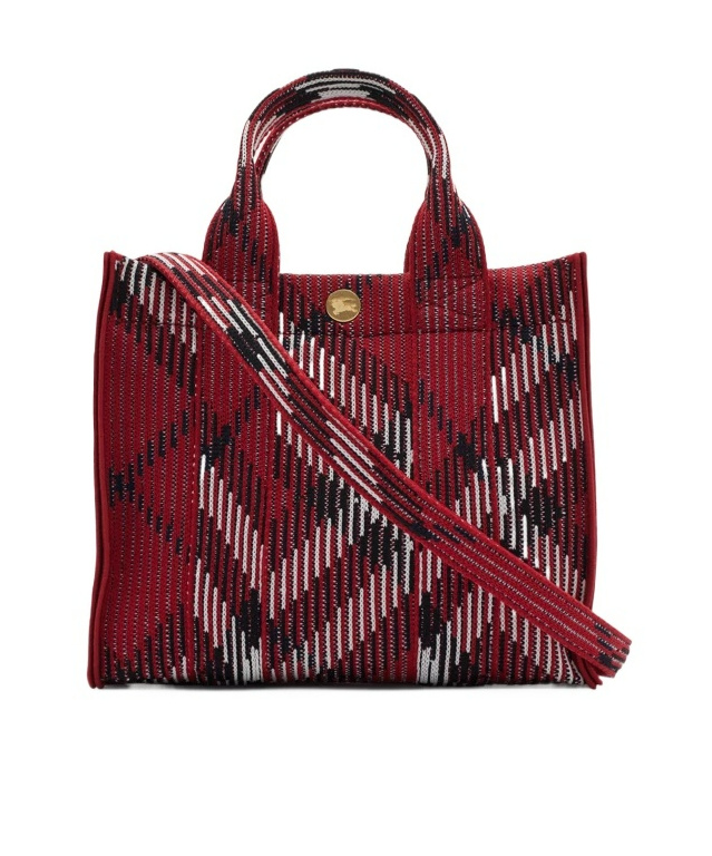 Burberry Mini Check Knitted Tote Bag In Red