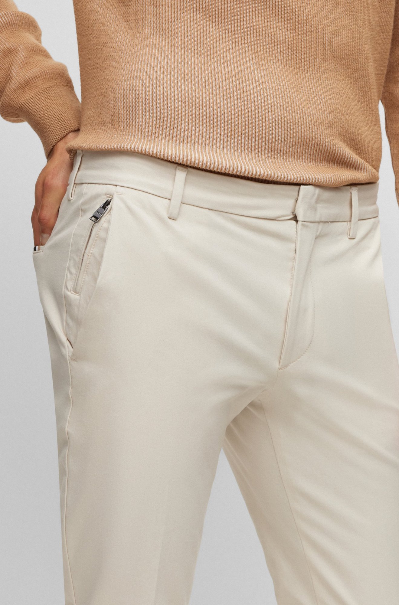Hugo Boss Slim-fit Chinos In A Stretch-cotton Blend In White
