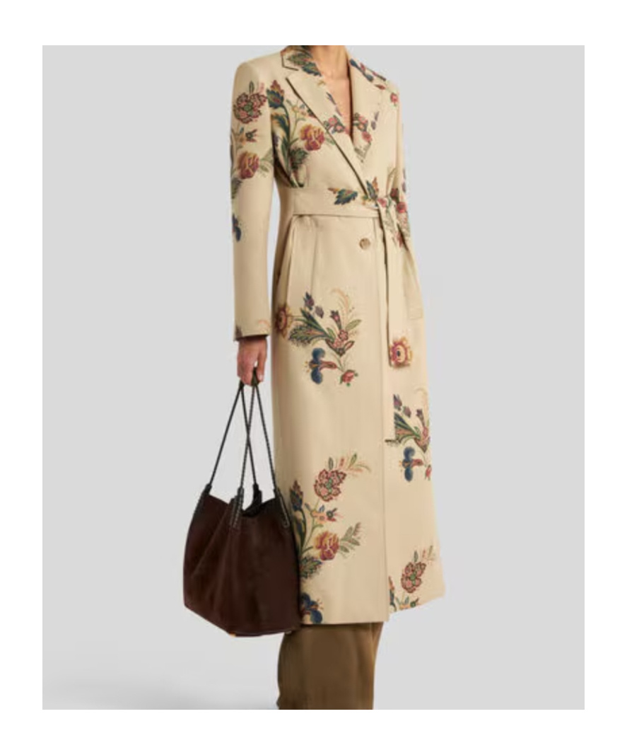 Etro Cotton Trench Coat With Floral Print In Neutral