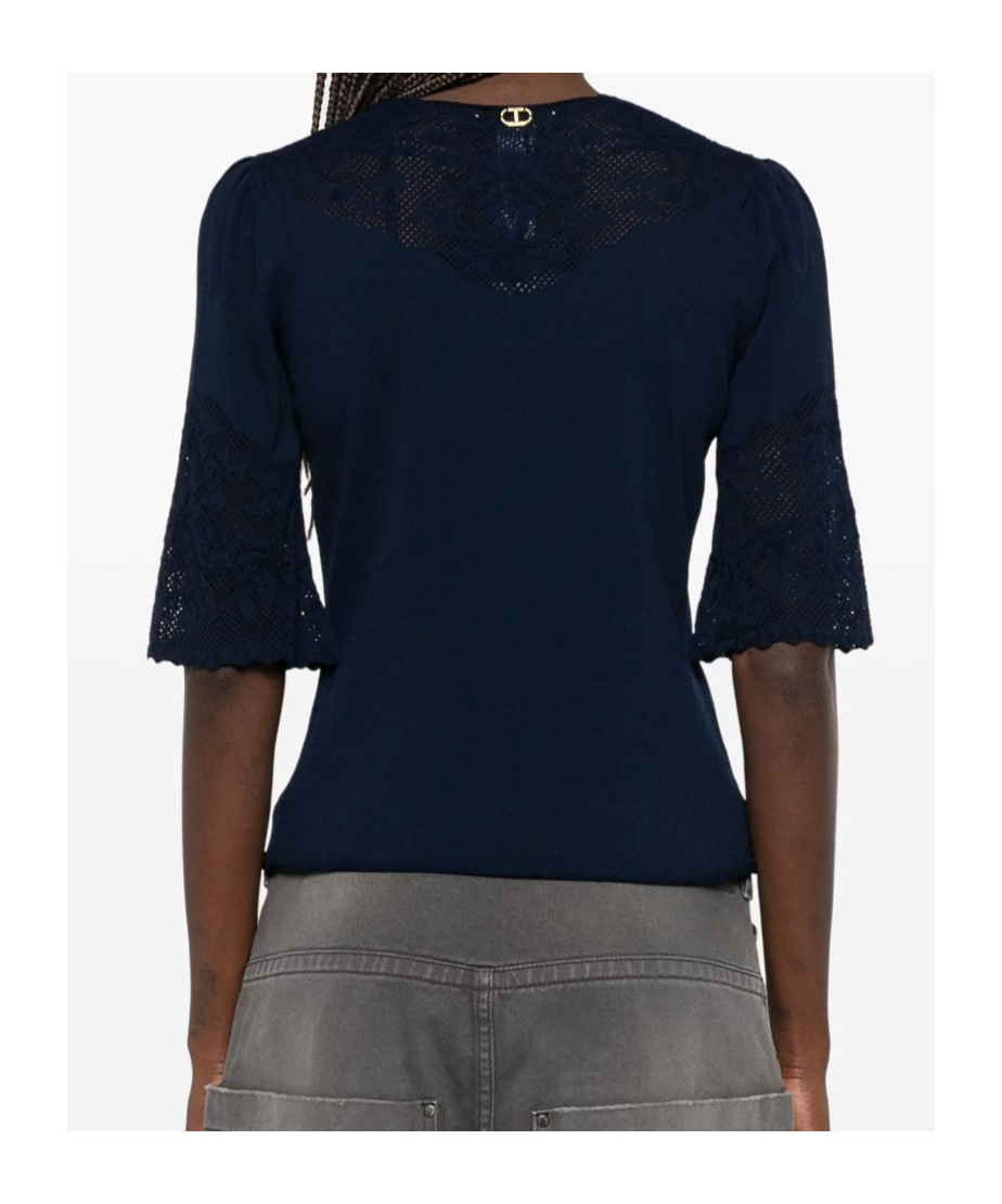 Twinset Twin-set Deep V-neck Sweater With Lace Detailing In Black