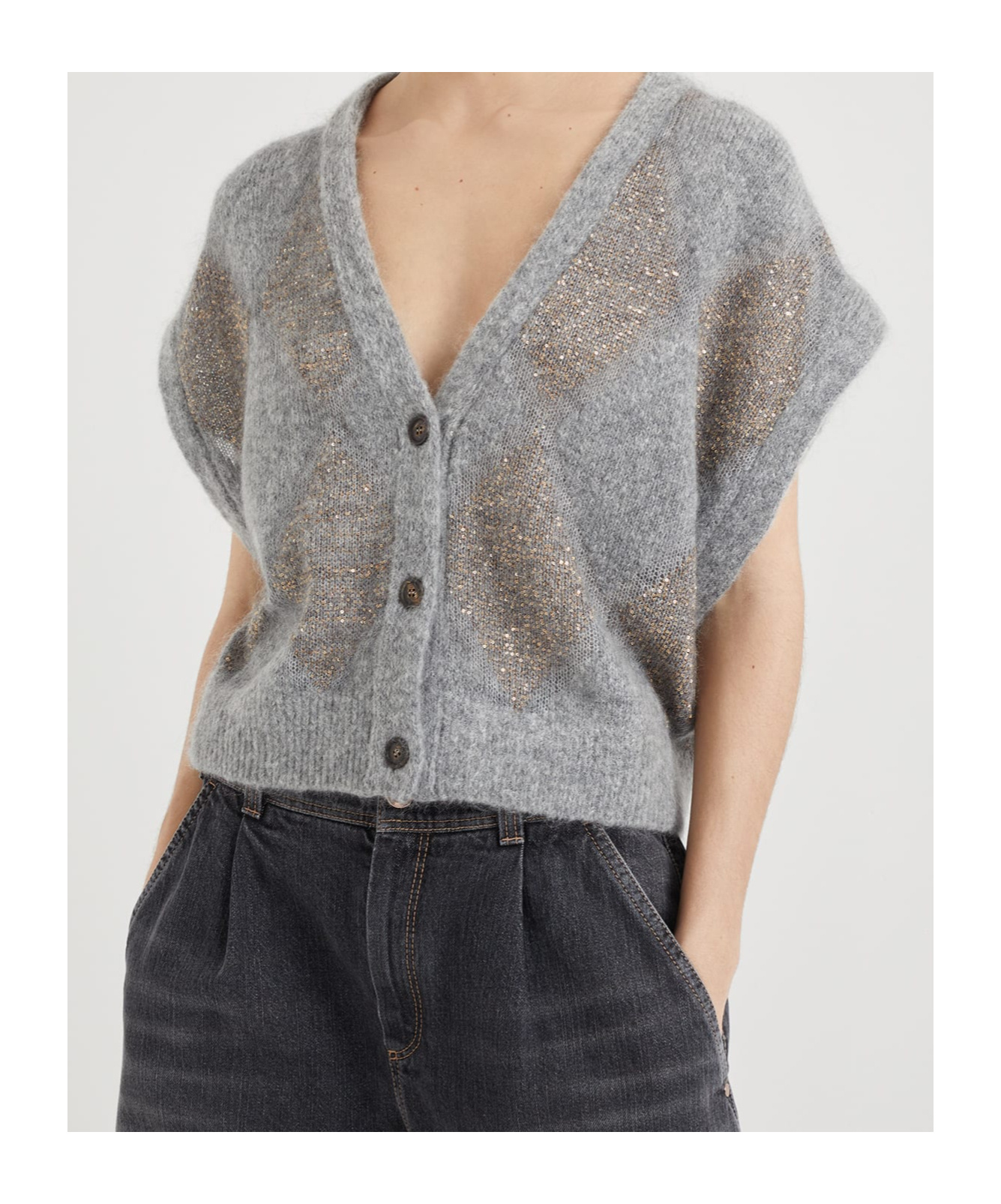 Shop Brunello Cucinelli Sequin-embellished Cardigan In Gray