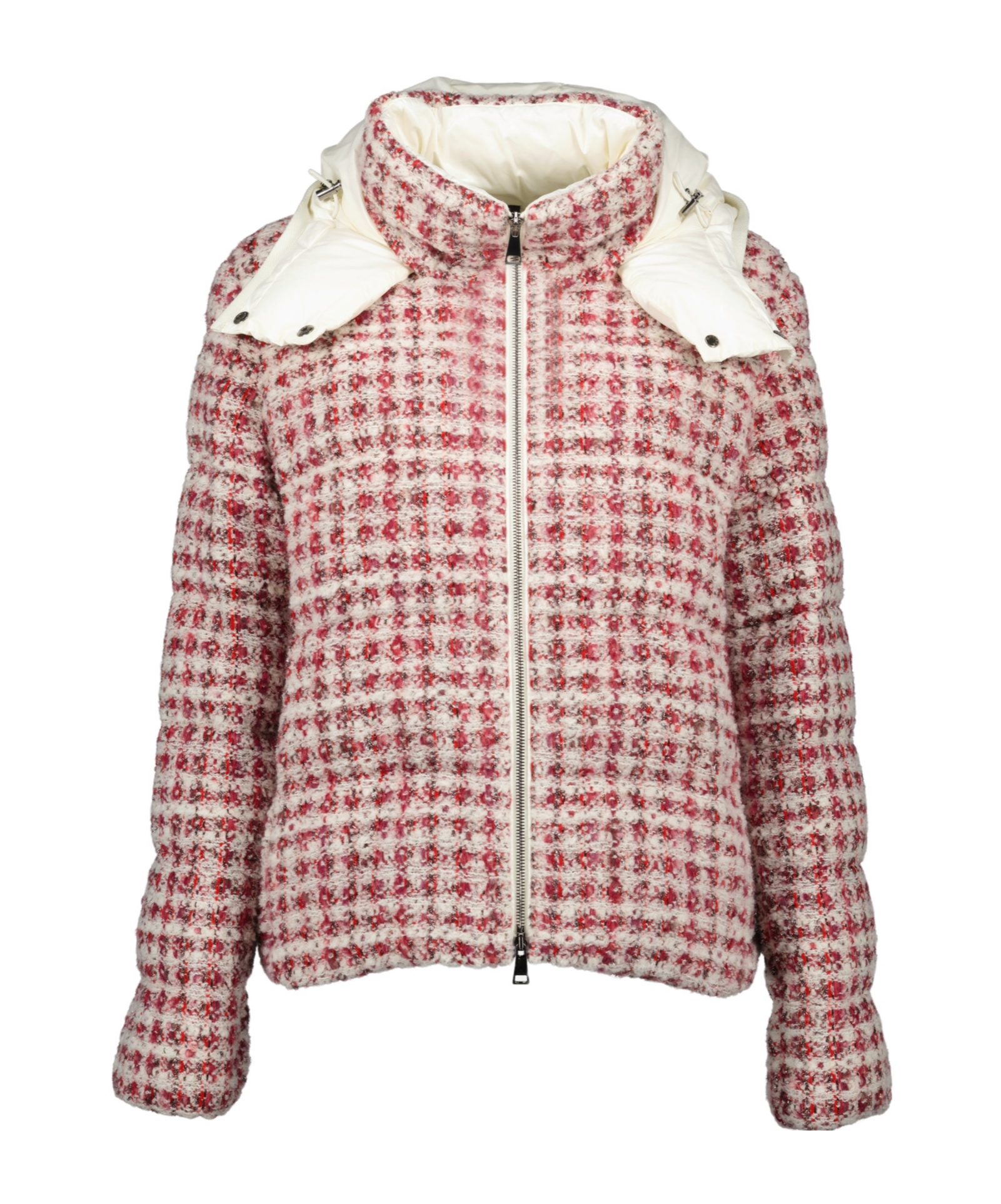 Moncler Andronne Checked Tweed Down Jacket In Red