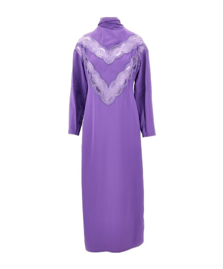 Gucci Satin Midi Dress With Lace Inserts In Purple