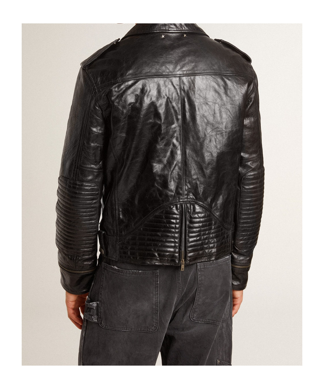 Golden Goose Long-sleeved Leather Jacket In Black