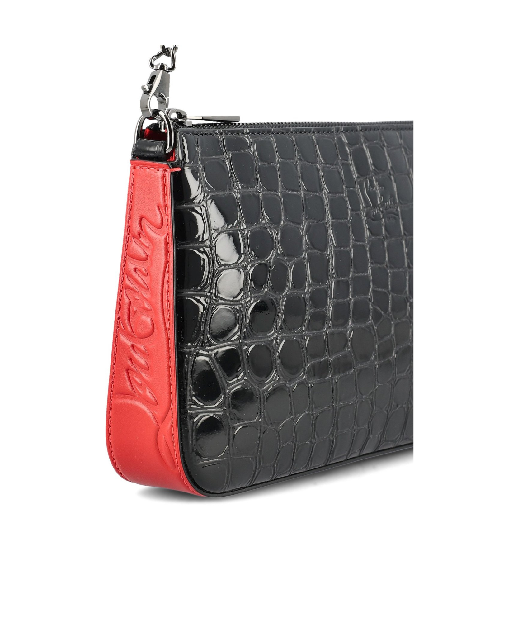 Christian Louboutin Loubila Hybrid Croc Embossed Leather Pouch Crossbody Bag In Black