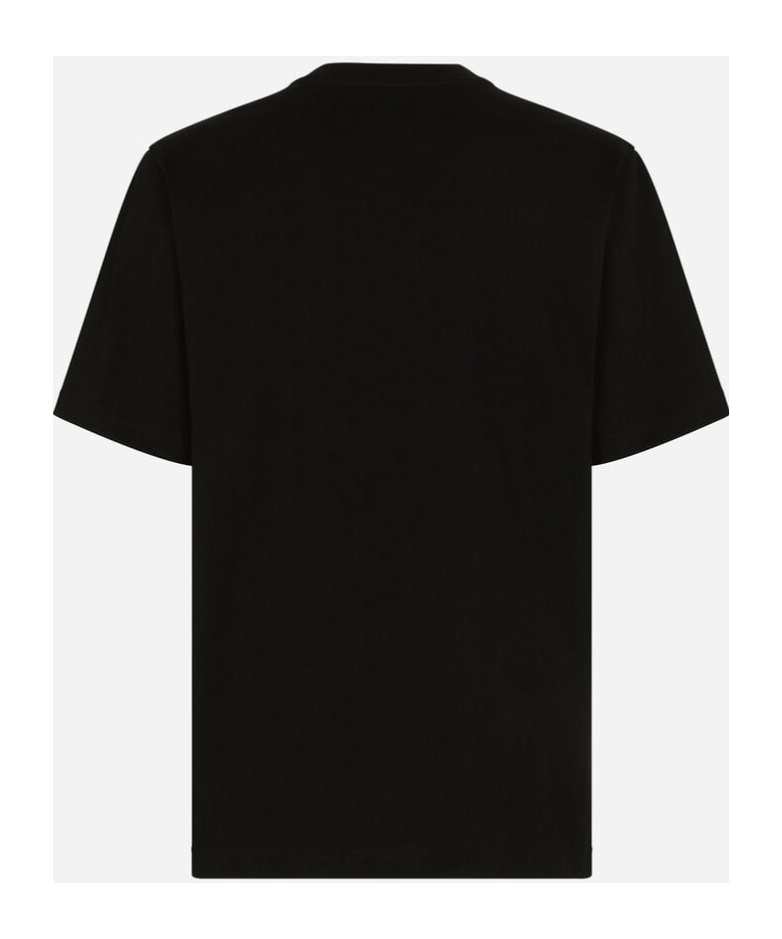 Dolce & Gabbana Cotton T-shirt With Leather Breast Pocket And Logo In Black