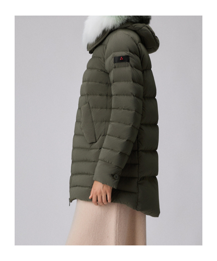 Peuterey Long Down Jacket With Matching Colour Fur In Green