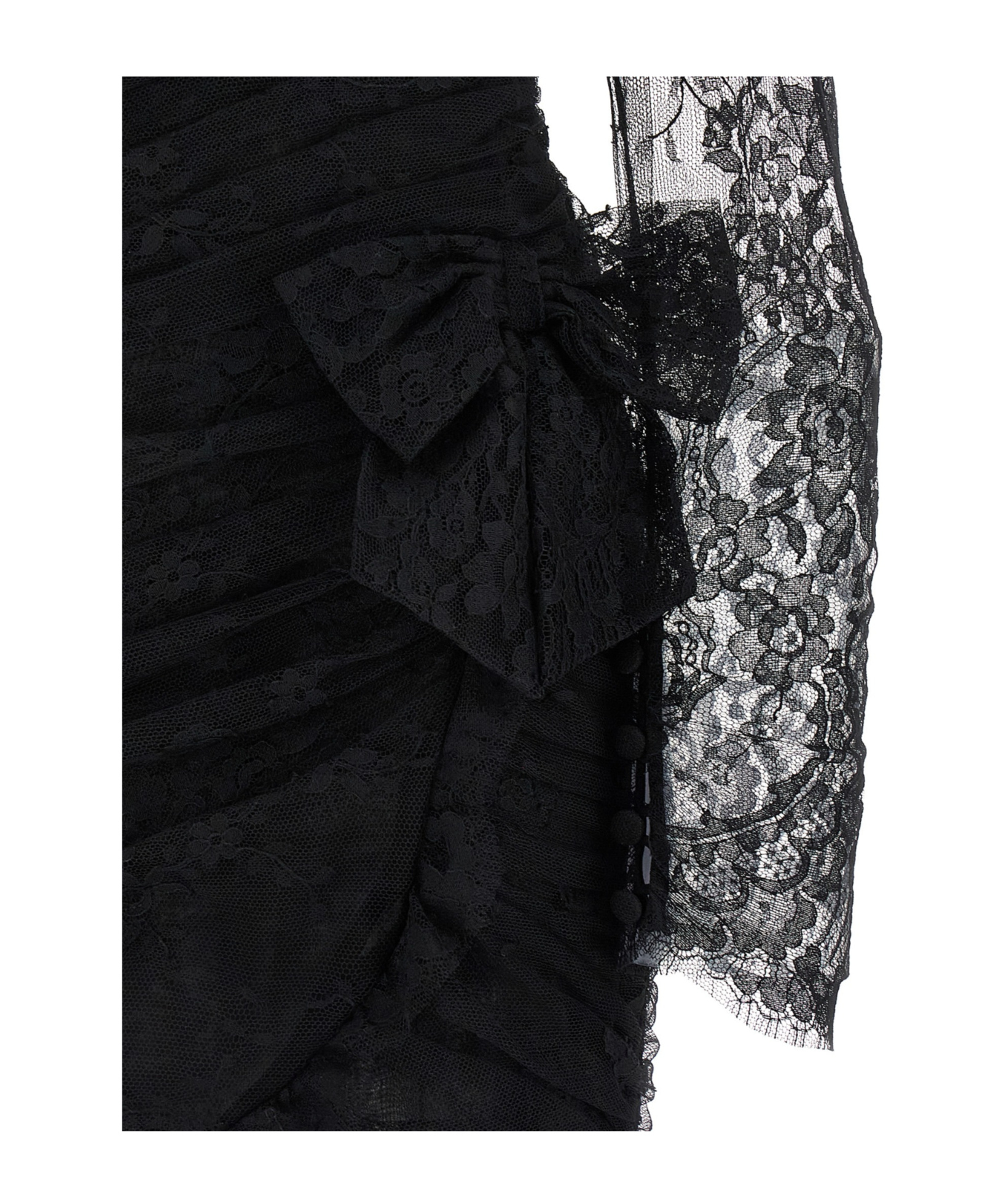 Alessandra Rich Draped Lace Mini Dress With Plunging Neckline In Black