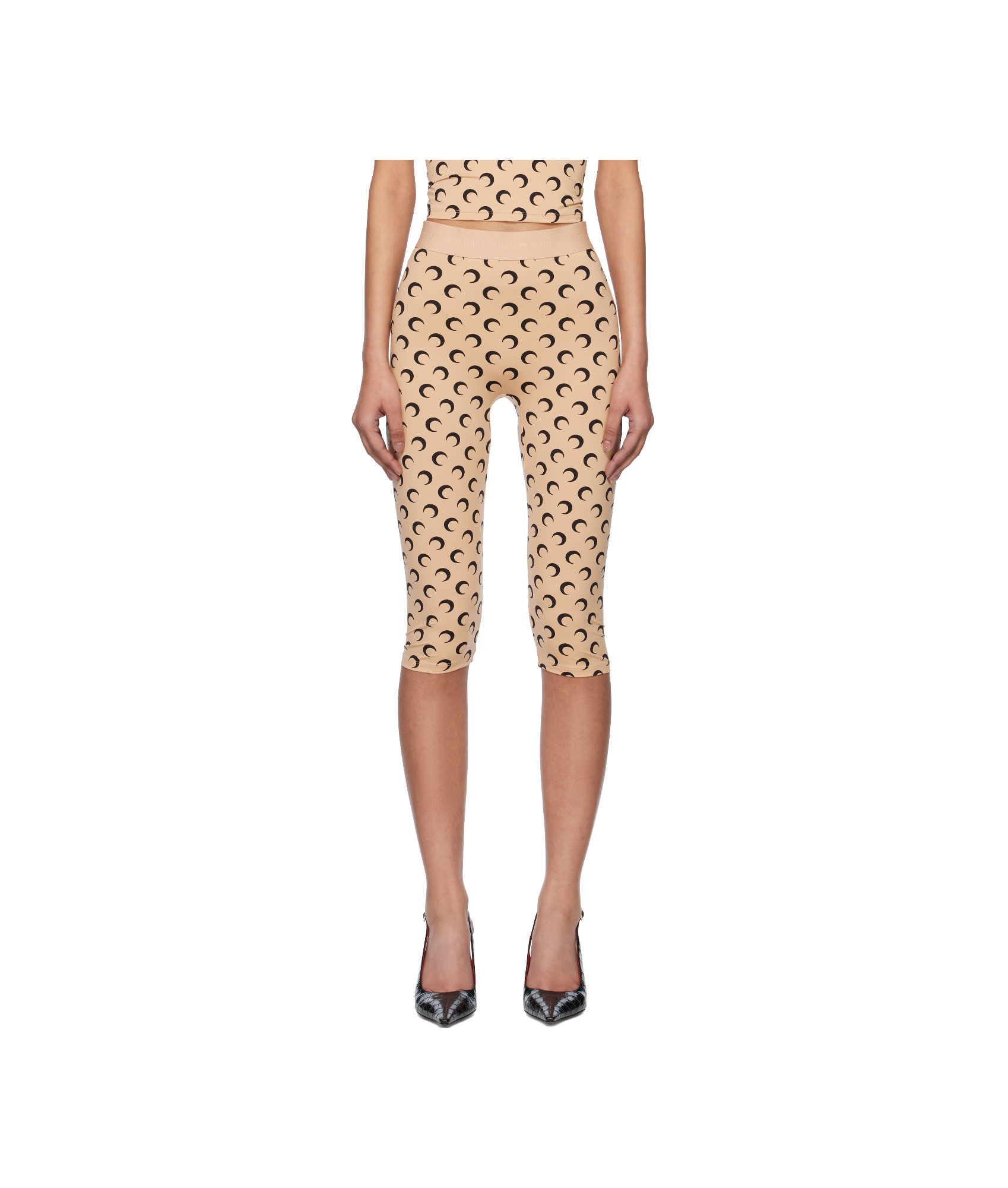 Marine Serre Ssense Exclusive Tan Recycled Moon Jersey Capri Leggings In Nude