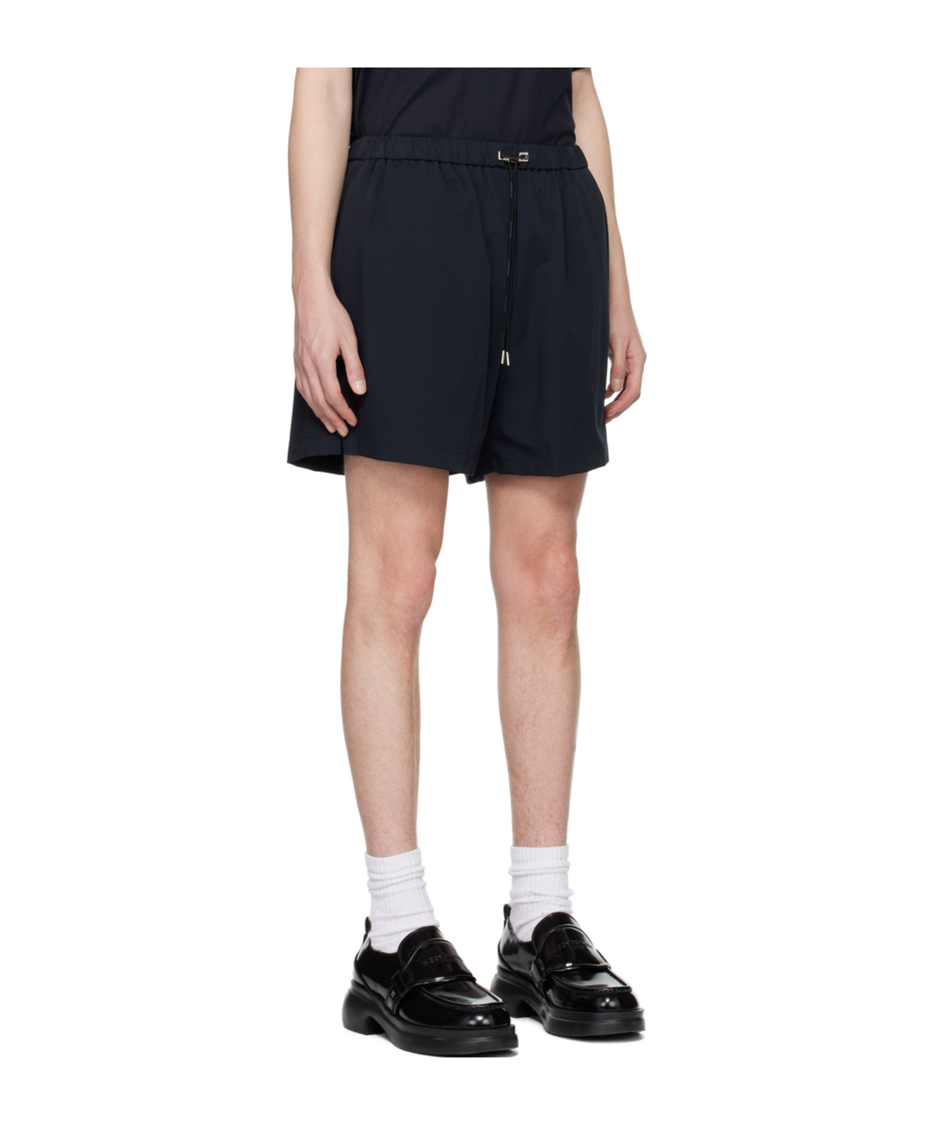 Wooyoungmi Navy Drawstring Shorts In Black