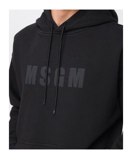 Msgm Logo Printed Drawstring Hoodie In Black
