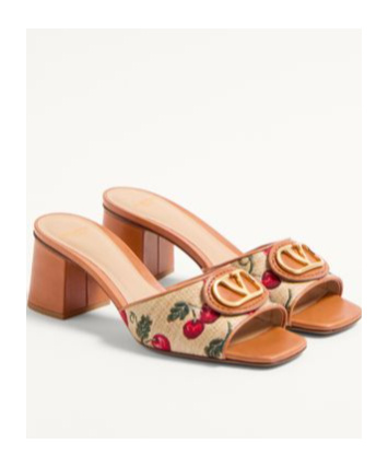 Valentino Vlogo Signature 60 Cherryfic Leather-trim Sandal In Natural/red