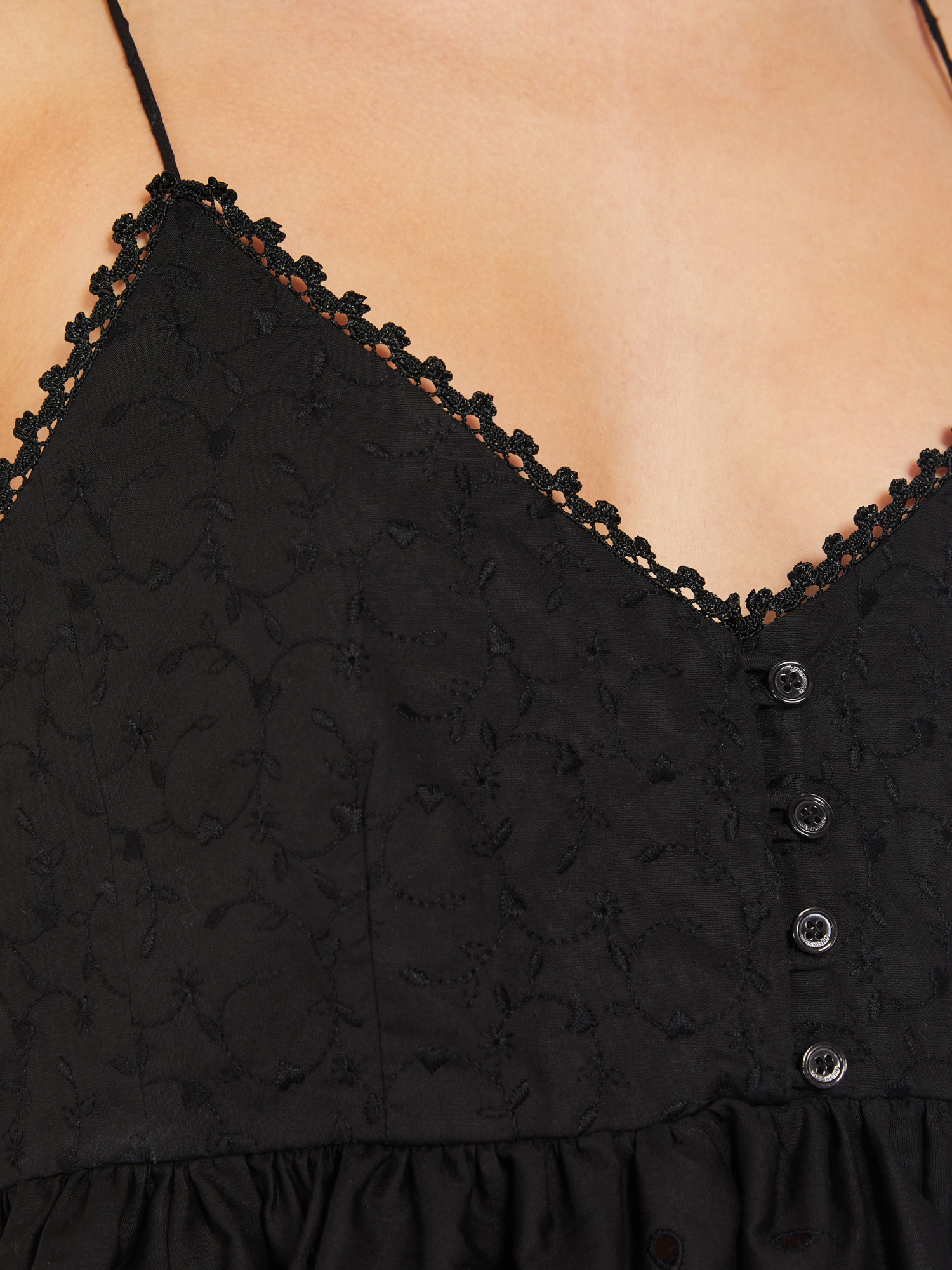 Weekend Max Mara Broderie Anglaise Peplum Top With Spaghetti Straps In Black