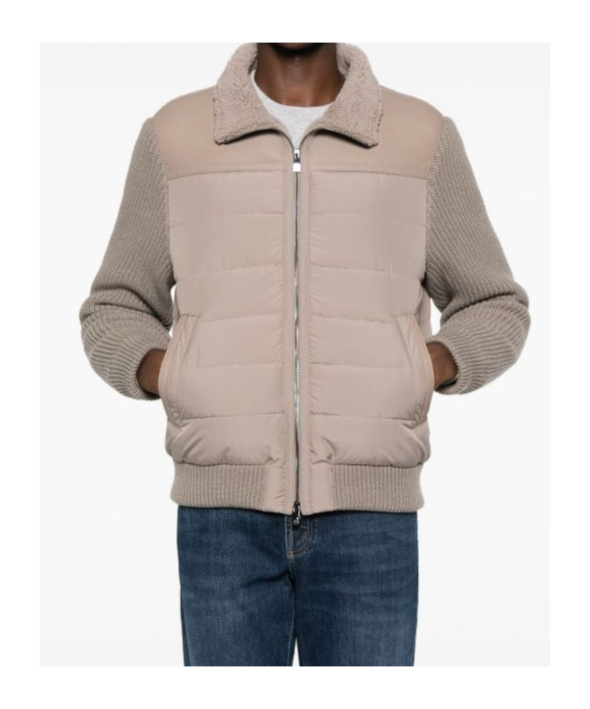 Corneliani Quilted Jacket With Shearling Collar In Brown