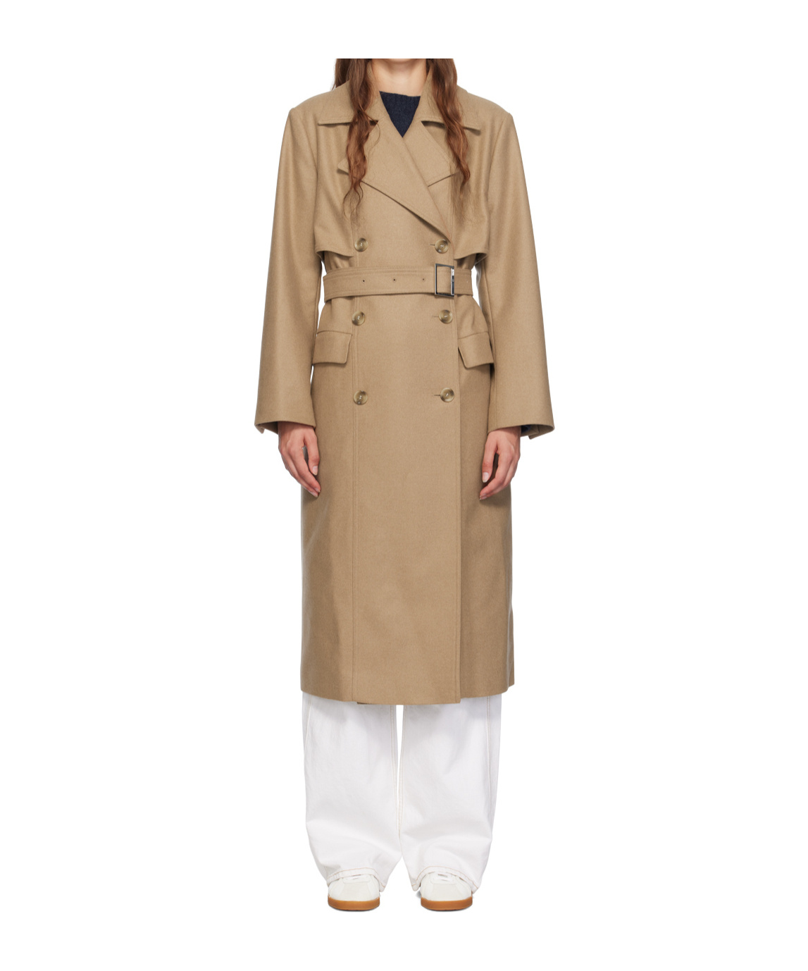 Hugo Boss Beige Belted Coat In Nude