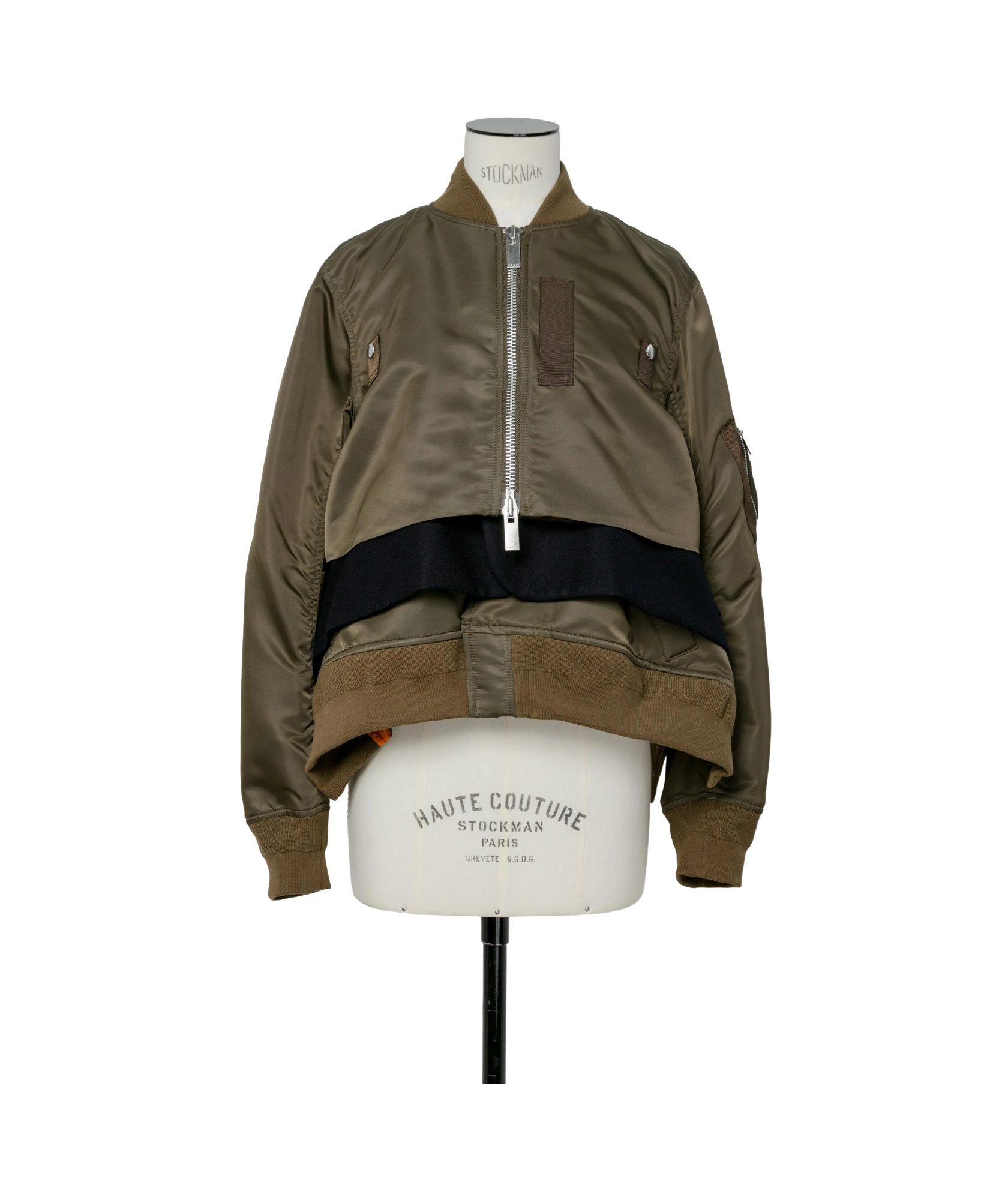 Sacai Cropped Bomber Jacket With Zip And Pockets In Green