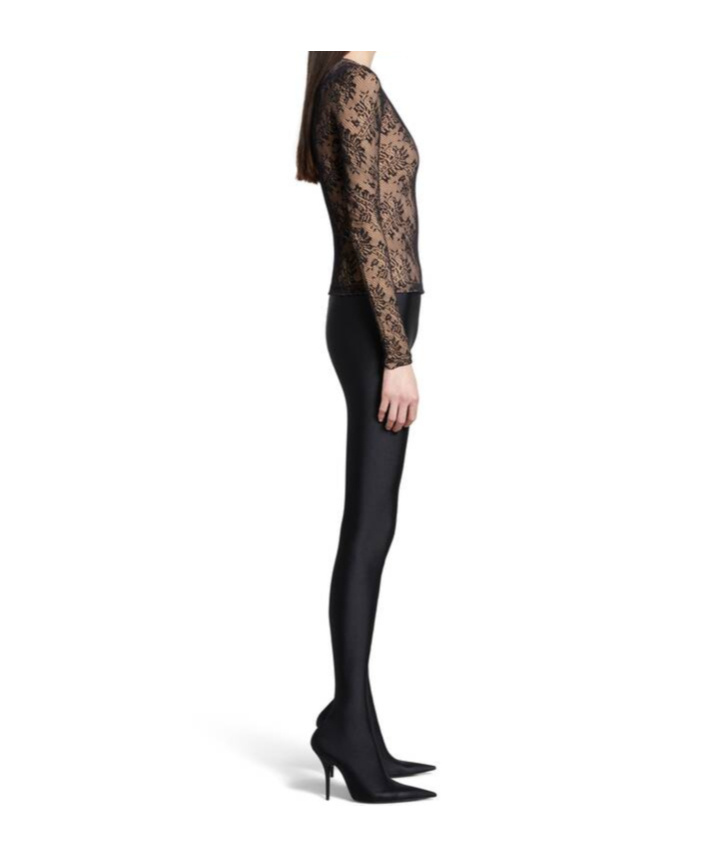 Balenciaga Lace Effect Long-sleeved Top In Multicolor