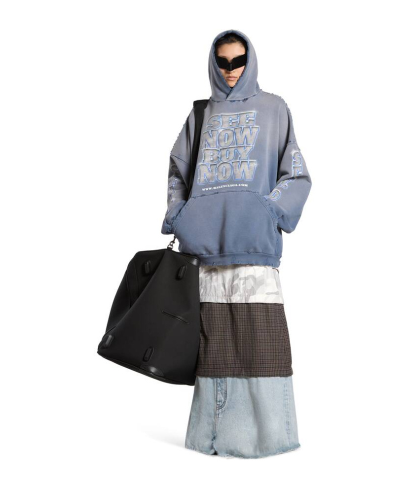 Balenciaga Slogan-print Cotton Hoodie In Blue