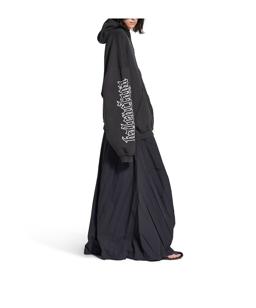 Balenciaga Blackletter Script Pulled Zip-up Hoodie Large Fit In Black Faded In Black
