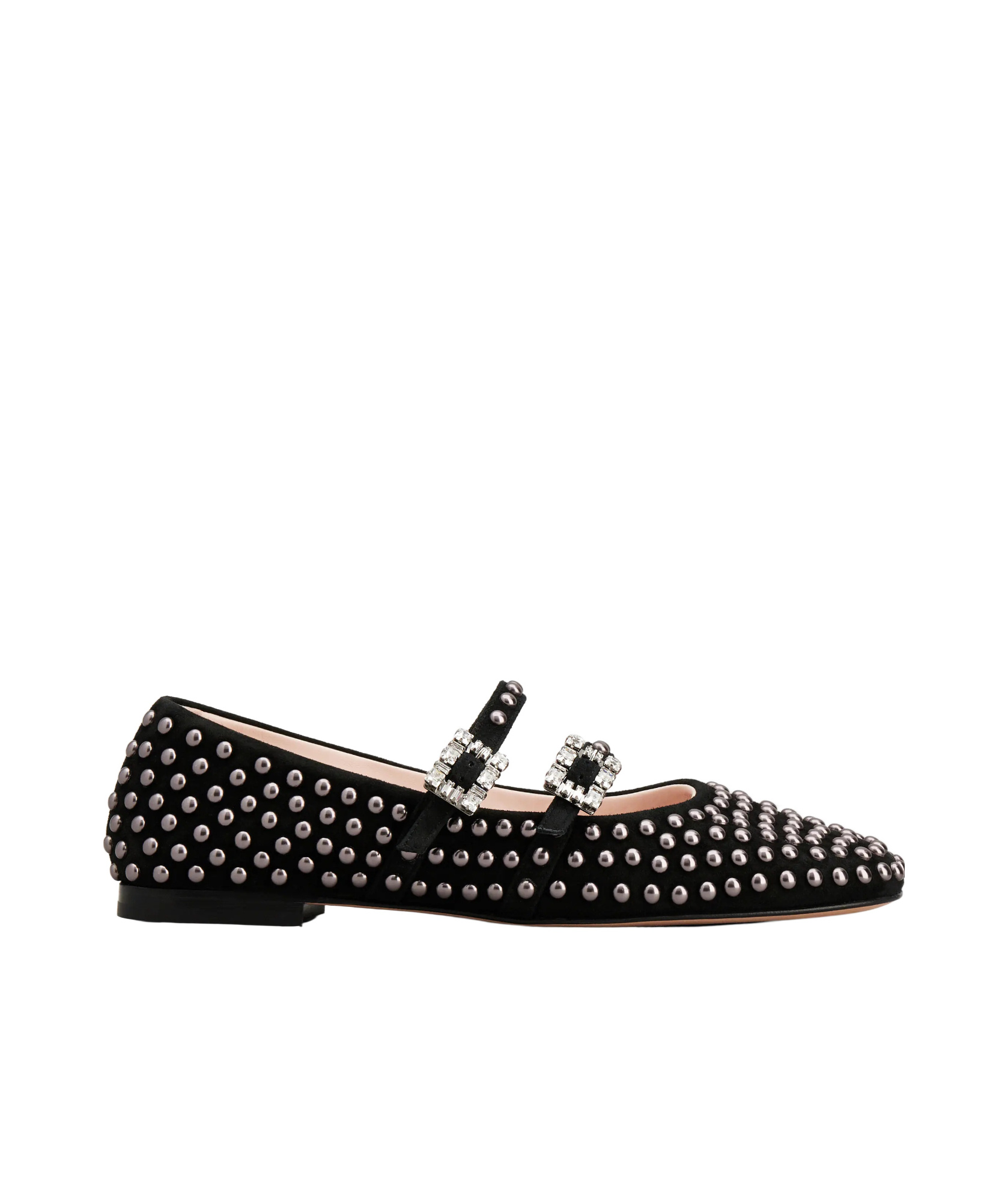 Roger Vivier Stud Embellished Buckle Strap Flat Shoes In Black