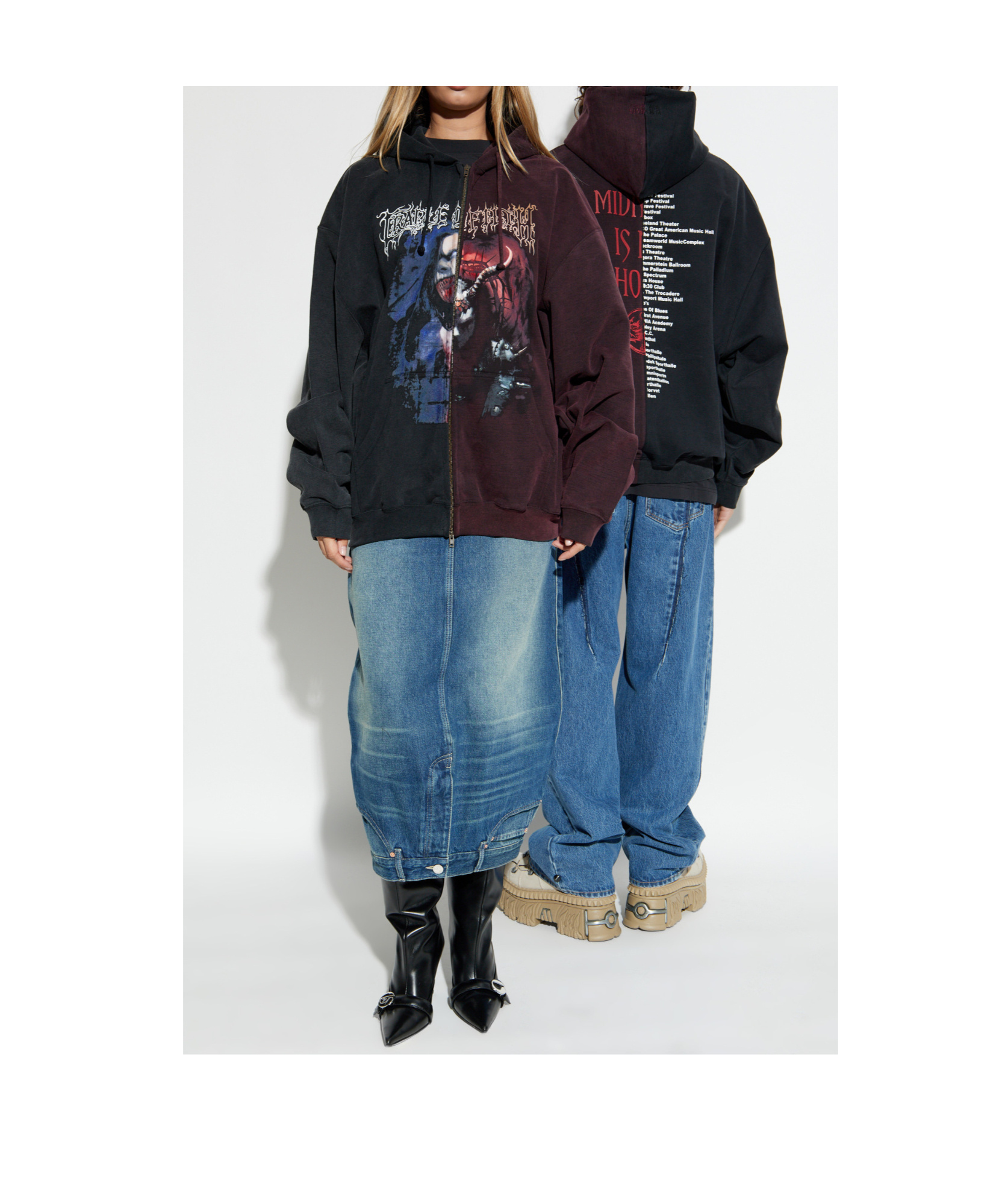 Vetements Cradle Of Filth Oversized Panelled Cotton-blend Jersey Zip-up Hoodie In Black