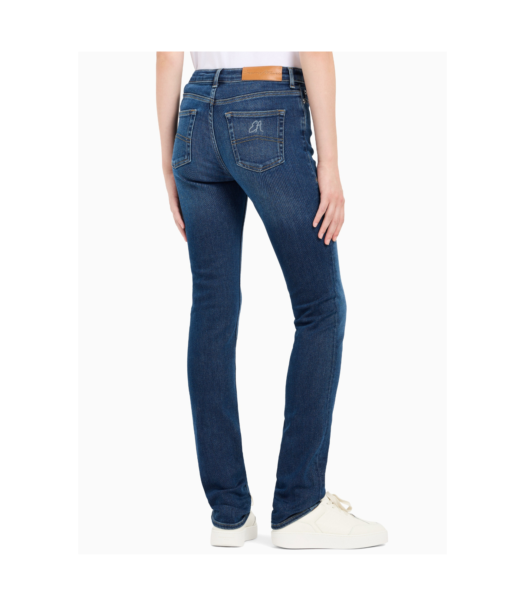 Emporio Armani Long Straight Leg Jeans In Blue