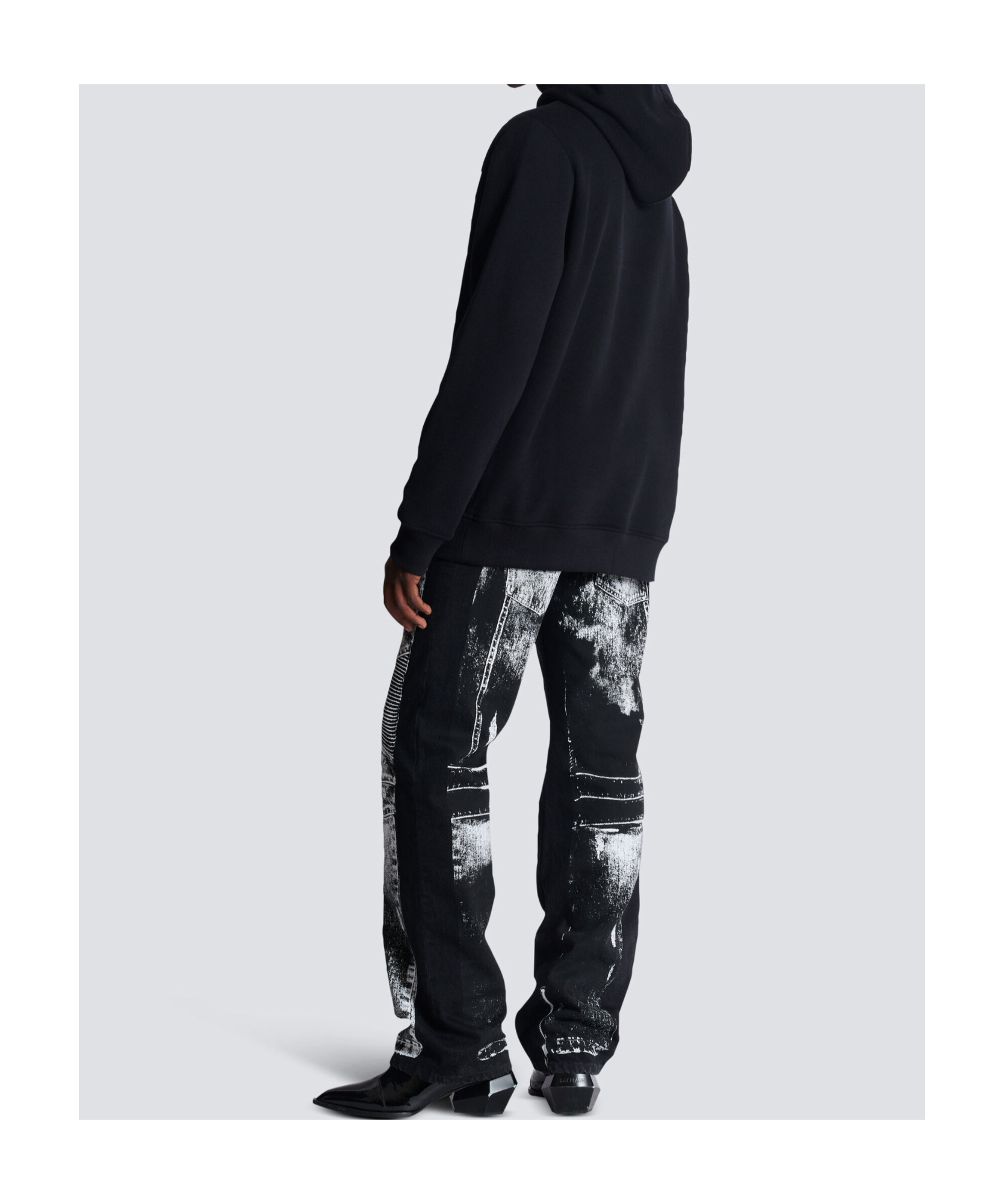 Balmain Cotton Hoodie With Embossed Velvet Logo In Black