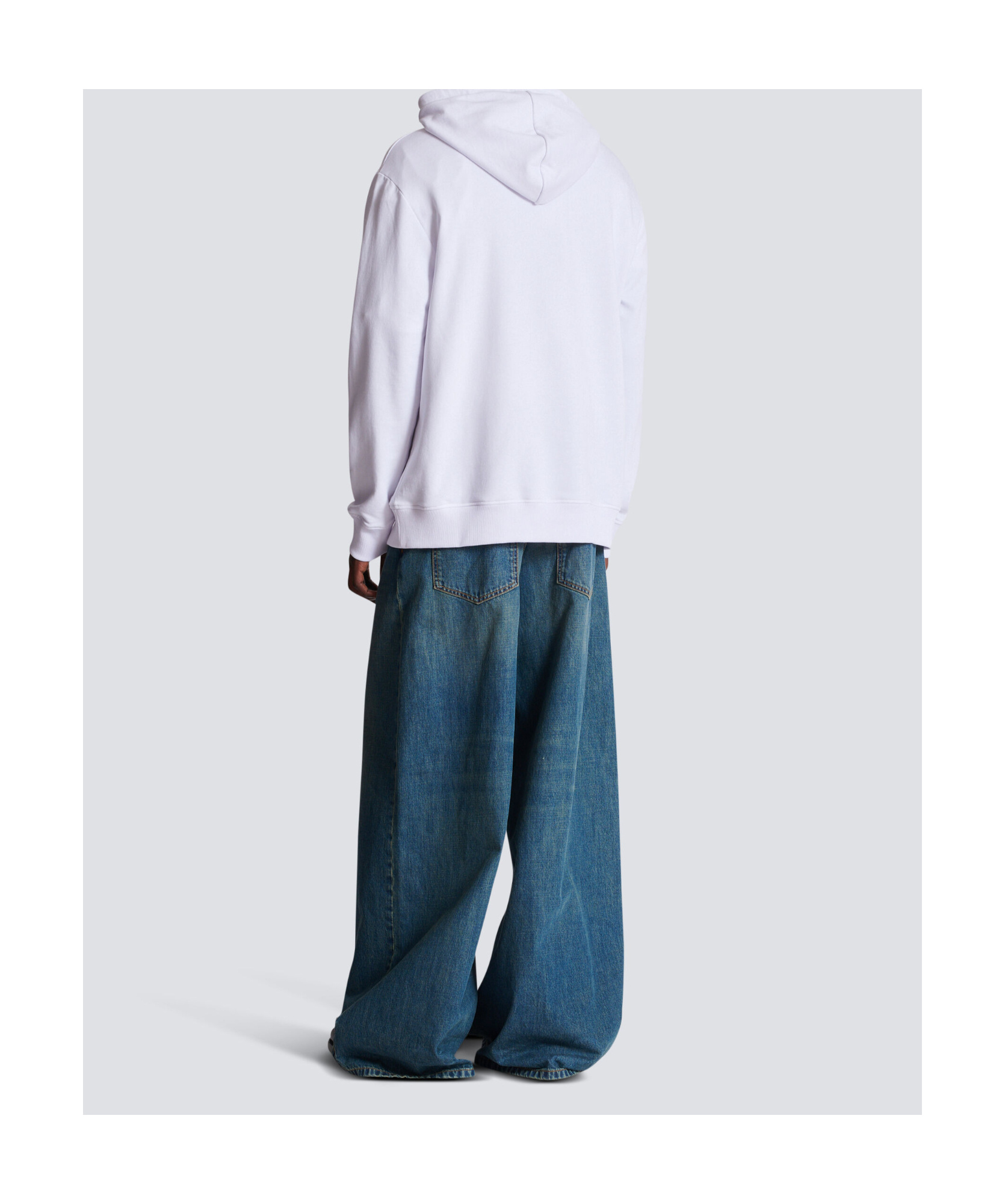 Balmain Hooded Sweater Kangaroo Pocket In White