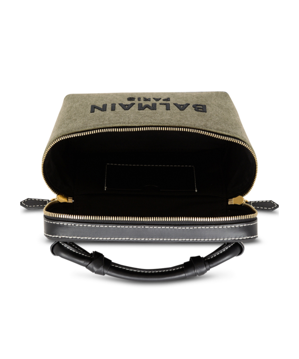 Shop Balmain B-army Vanity Case In Canvas And Leather In Black