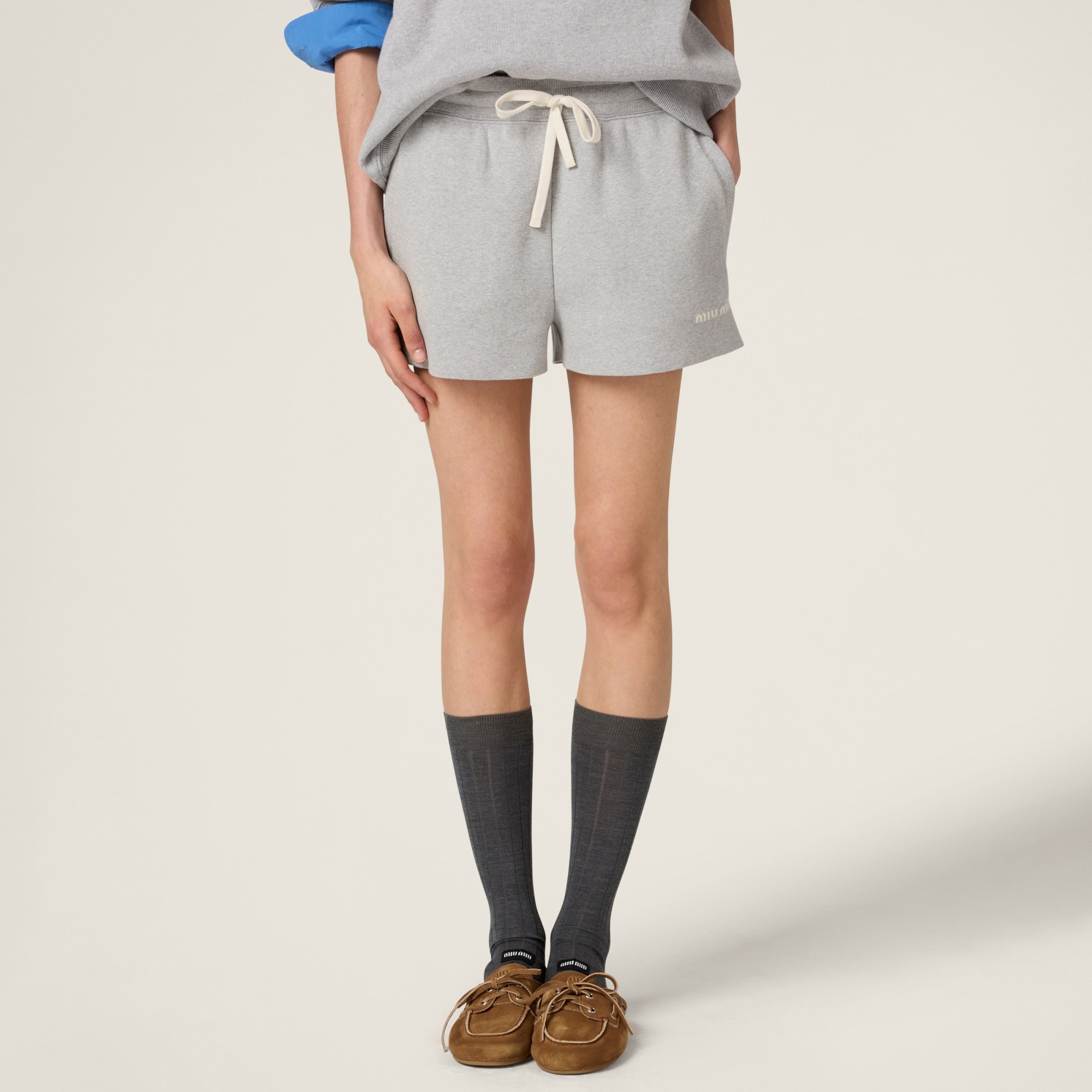 Miu Miu Cotton Shorts In Gray