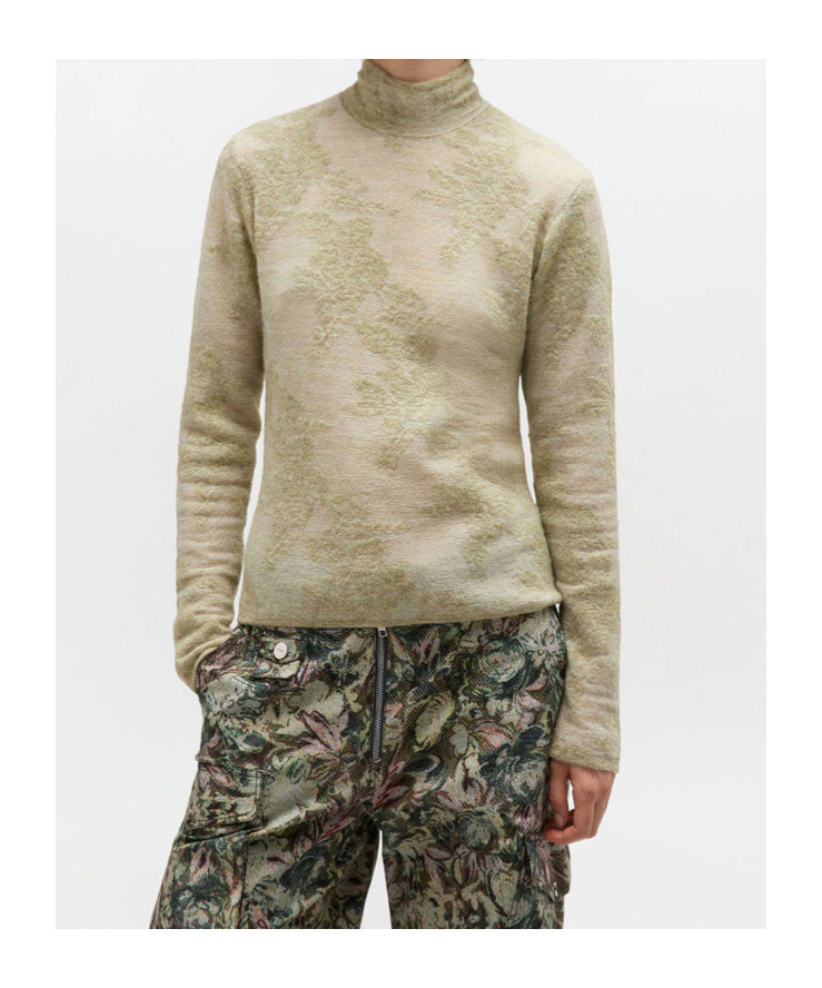 Ganni Flower Jacquard Mockneck Sweater In Brown