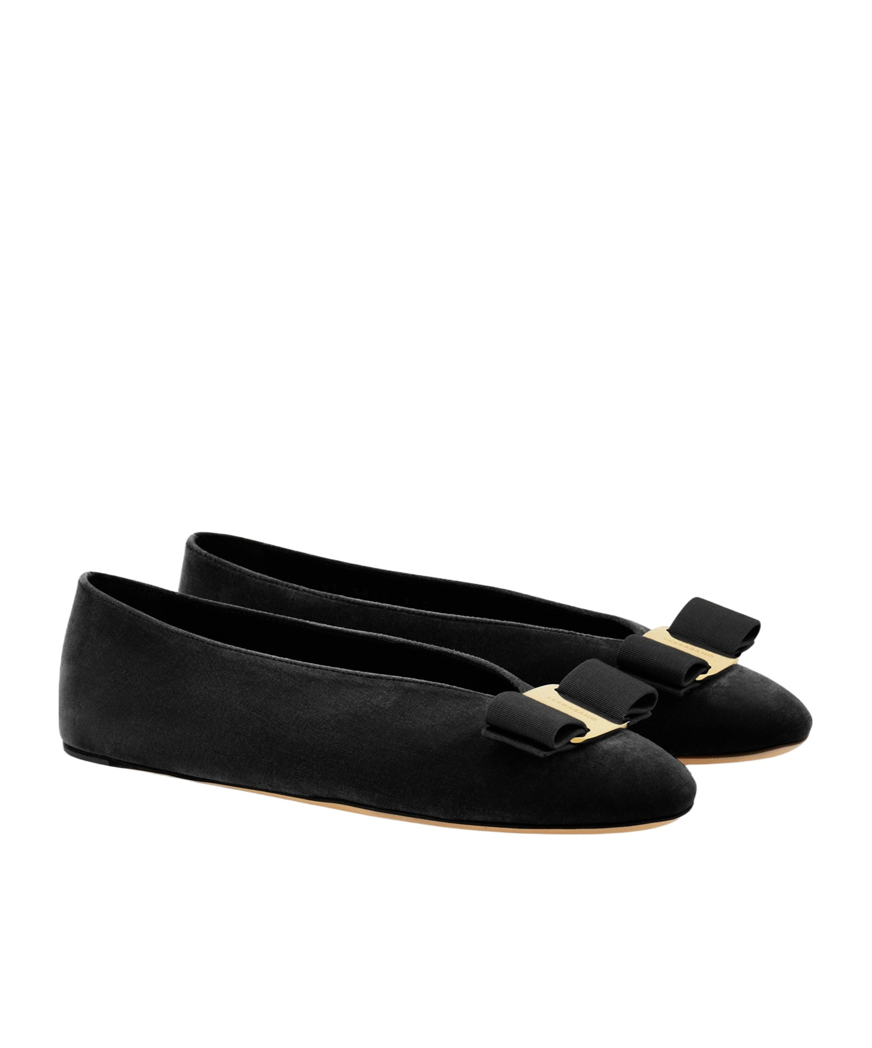 Ferragamo Vanna V Ballerinas In Velvet In Black