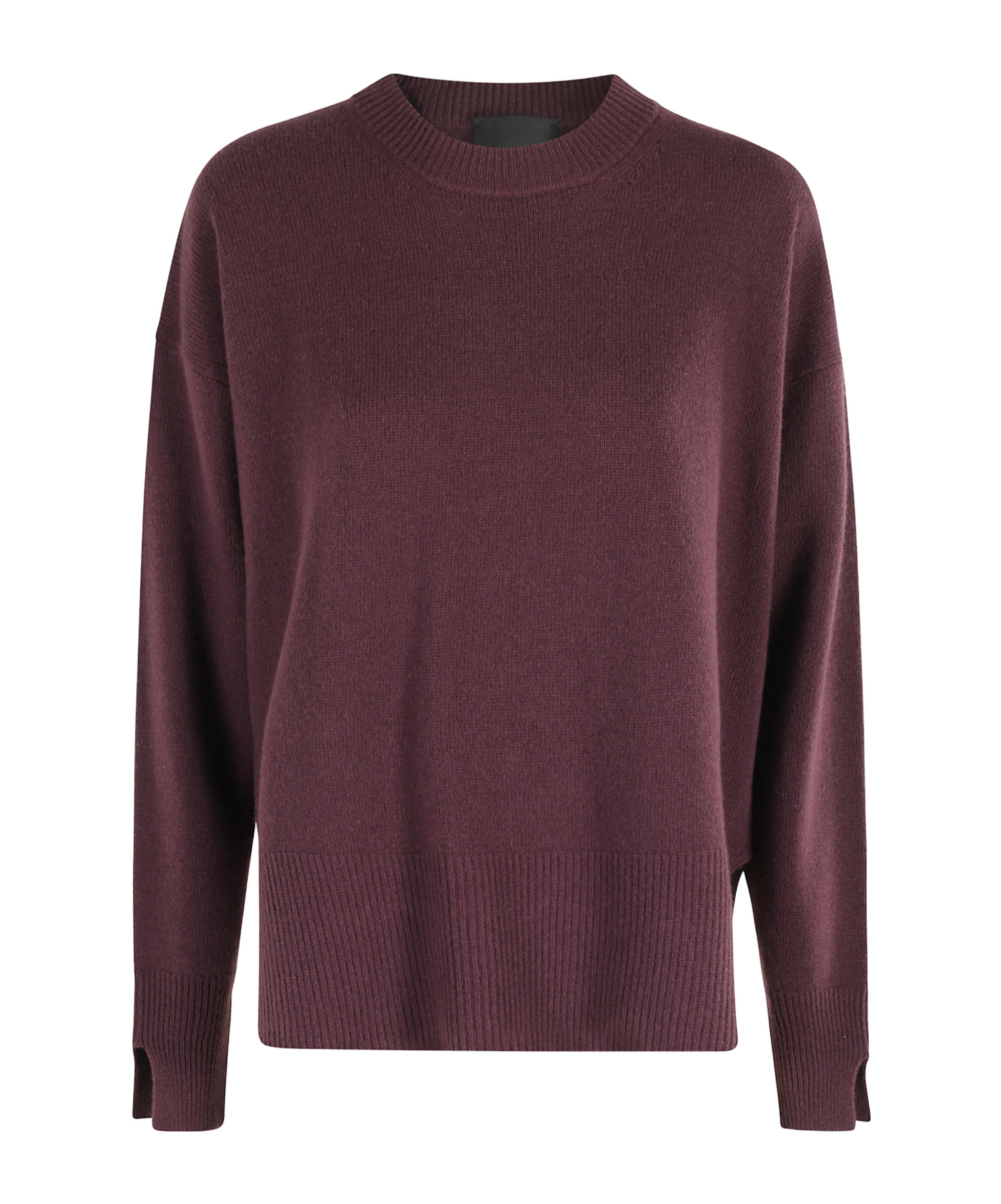 Roberto Collina Bordeaux Crew Neck Sweater With Side Slits In Burgundy