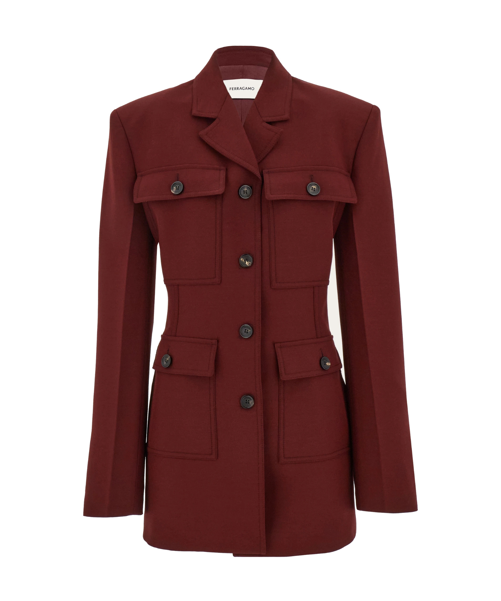Shop Ferragamo Button Pocket Wool Casual Jacket In Brown