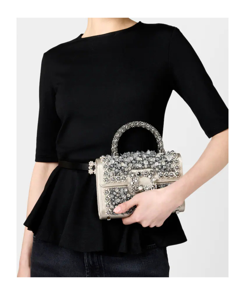 Roger Vivier Jewel Efflorescence Mini Bag In Satin In Gray